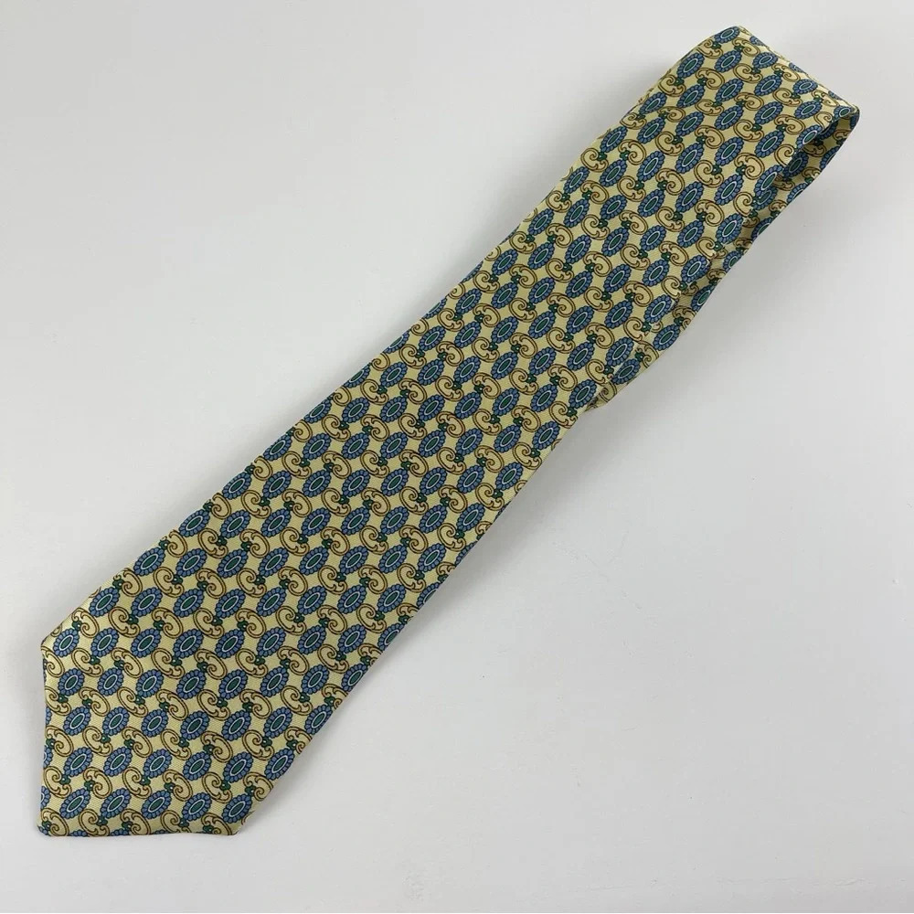 Jean Pierre Mens Tie Necktie Yellow Patterned Acetate Made in Italy